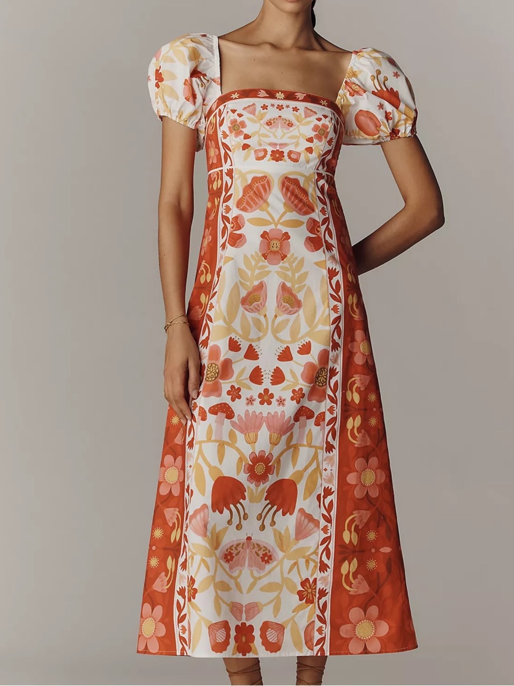 Farm Rio x Anthropologie Cotton Puff-Sleeve Midi Dress NWT